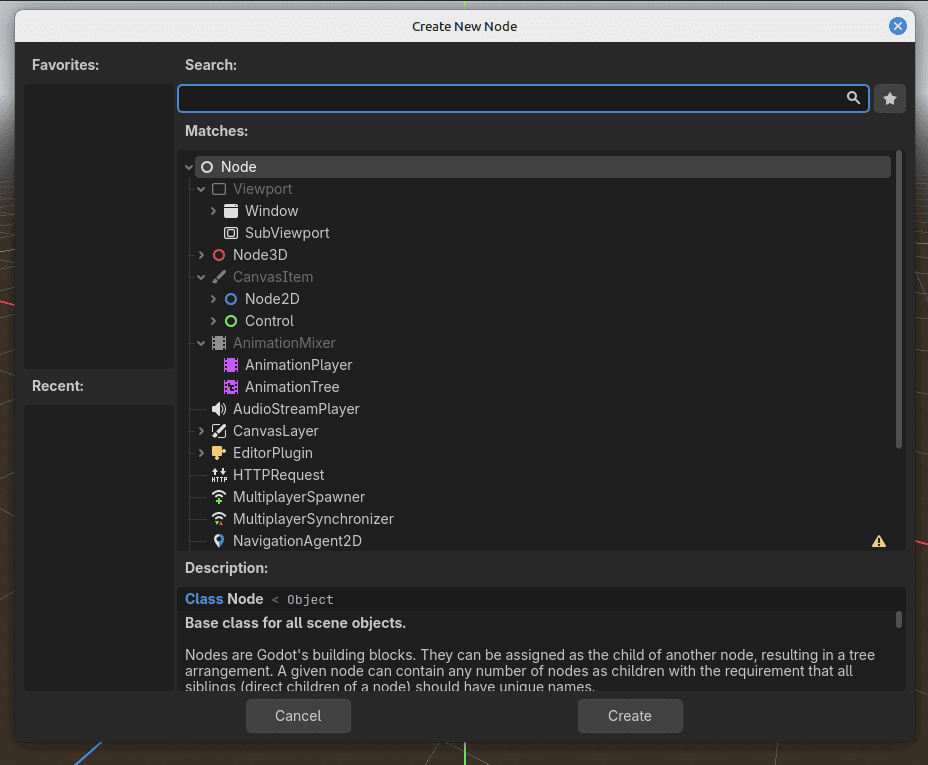 Create New Node: окно выбора первой ноды.