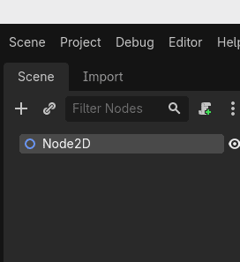 Node2D создана: первая нода появилась в дереве сцены.